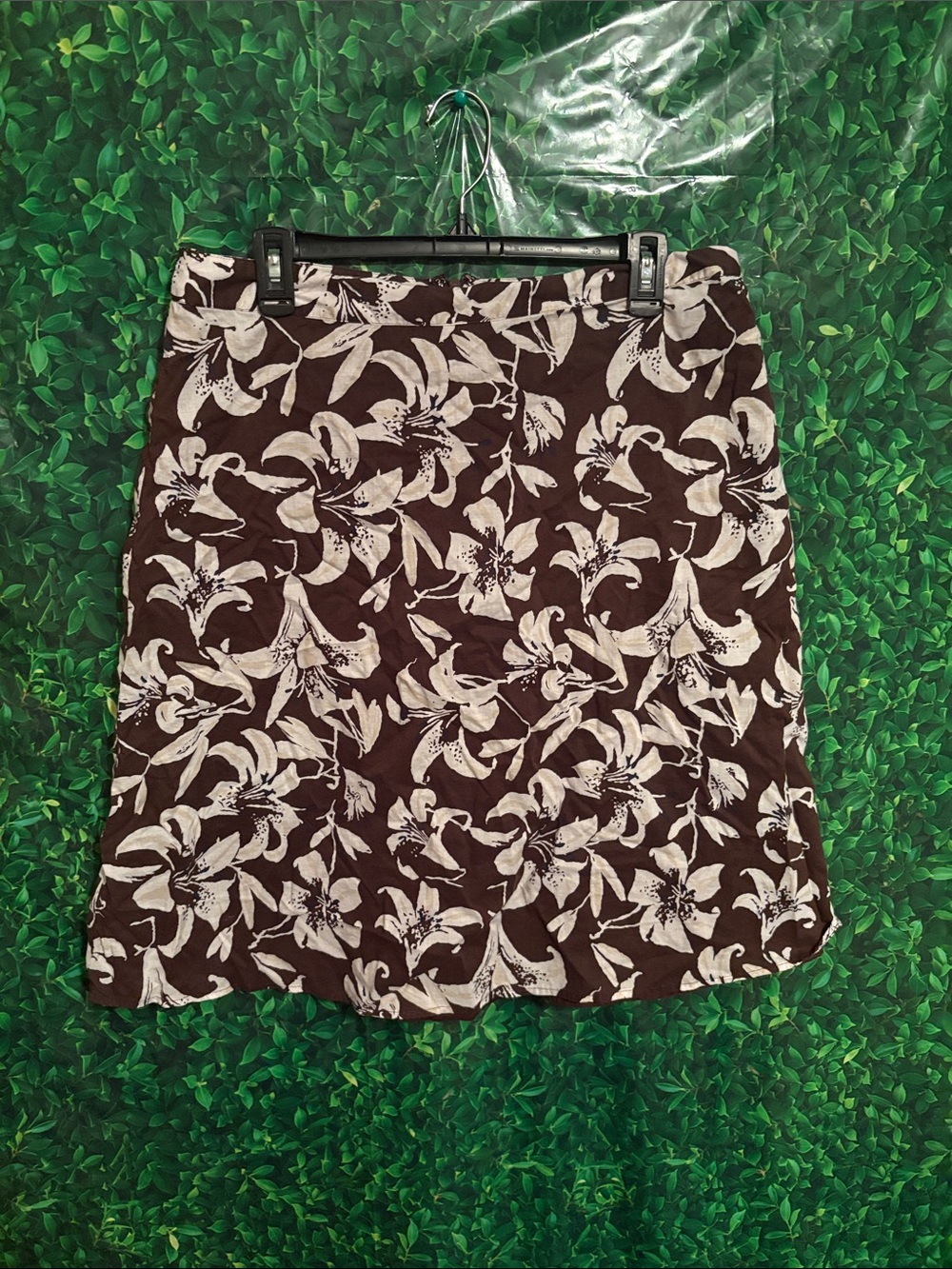 liz & co. Brown A-Line Skirt with Cream Floral Print